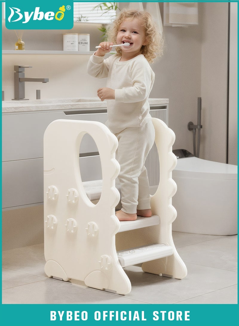 Bybeo Kids Step Stool, Toddler Step Stool, Toilet Steps Potty Training Stool, Adjustable Children Step Ladder, 3 Step Standing Tower with Handles and Non-Slip Pads, for Bathroom Sink Kitchen Counter - Image 1